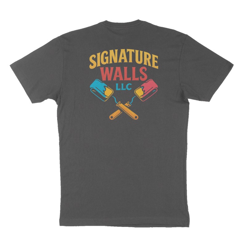 Custom t-shirt: "Signature Walls LLC", Back print, charcoal shirt