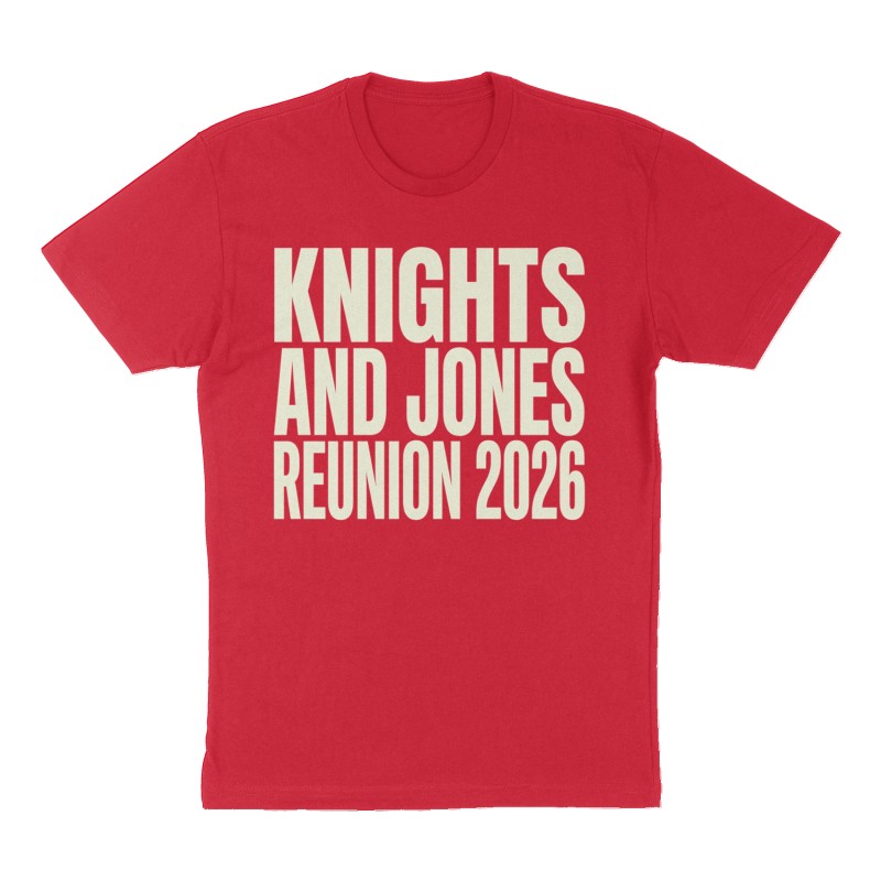 Custom t-shirt: "Knights and Jones Reunion 2026", Front print, red shirt