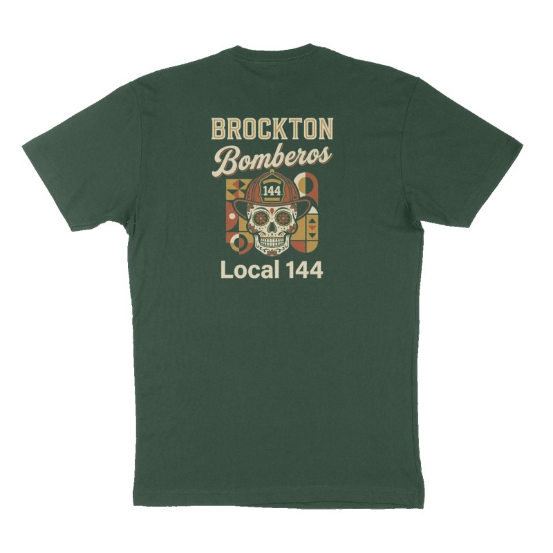 Custom t-shirt: "Brockton Bomberos", Back print, forest-green shirt