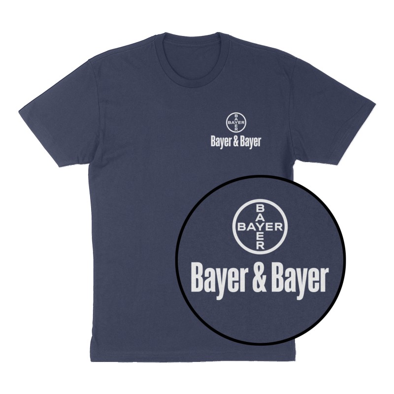 Custom t-shirt: "Bayer & Bayer", Left Chest print, navy shirt