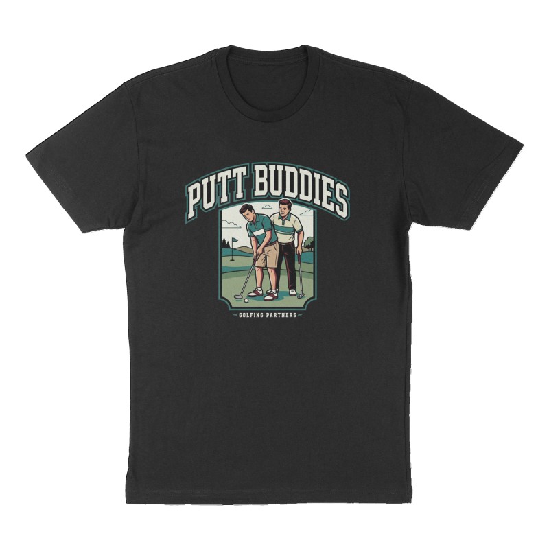Custom t-shirt: "Putt buddies", Front print, black shirt