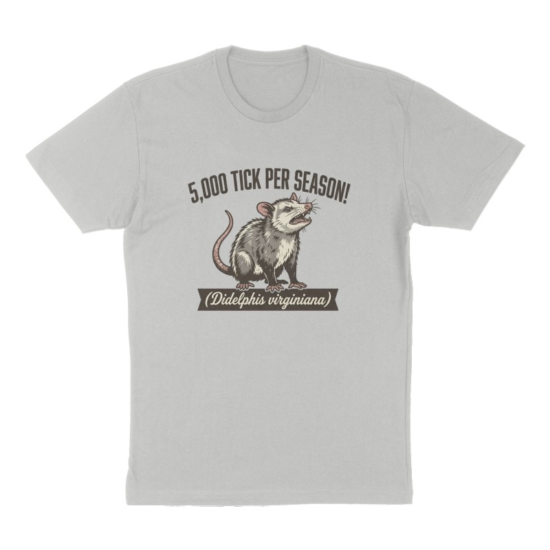 Custom t-shirt: "5,000 tick per season!", Front print, heather-gray shirt