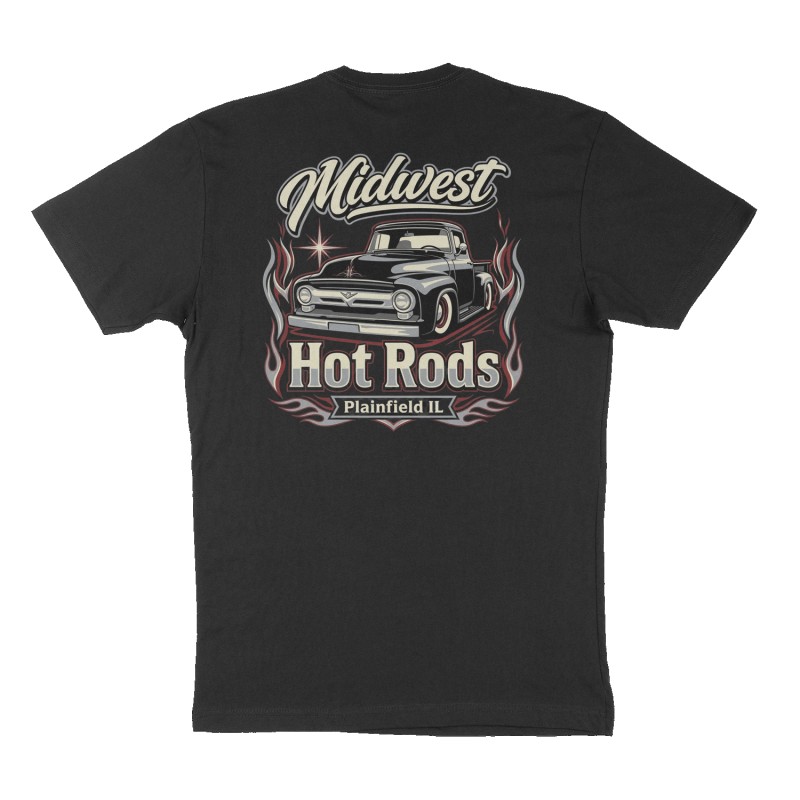 Custom t-shirt: "Midwest Hot Rods ", Back print, black shirt