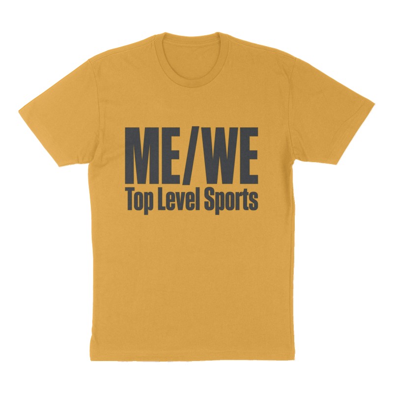 Custom t-shirt: "ME / WE", Front print, mustard-yellow shirt