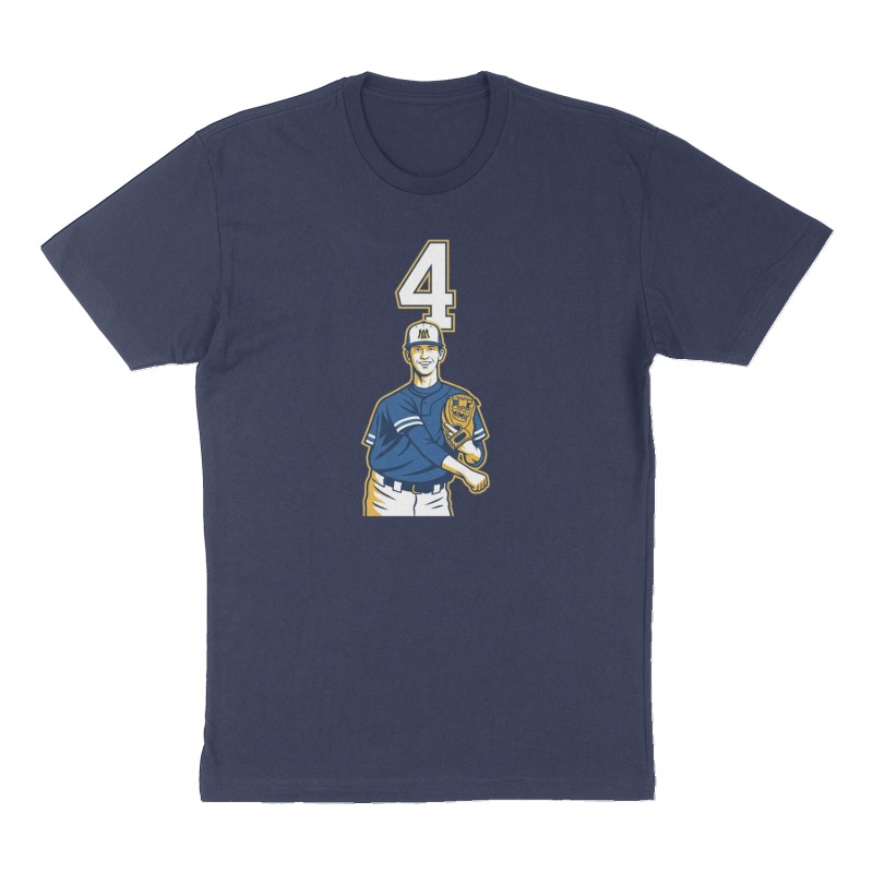 Custom t-shirt: "4", Front print, navy shirt