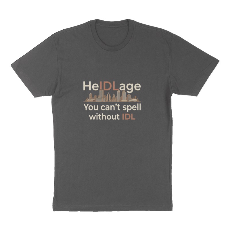 Custom t-shirt: "You can’t spell HeIDLage without IDL", Front print, charcoal shirt