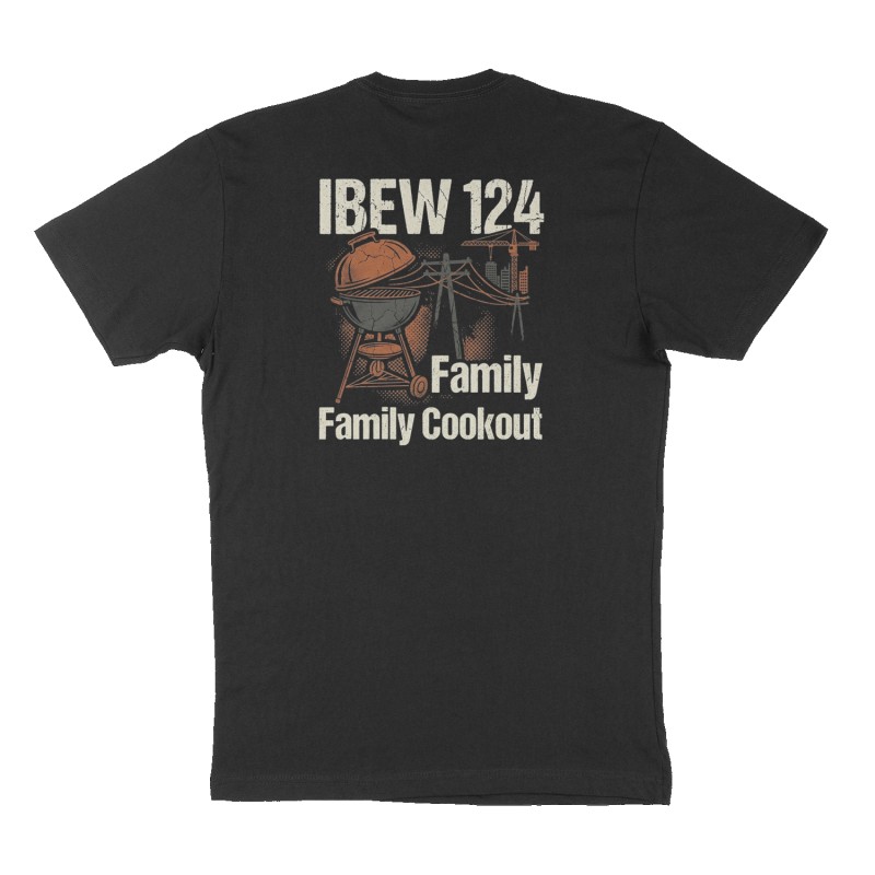 Custom t-shirt: "IBEW 124 Family Cookout ", Back print, black shirt