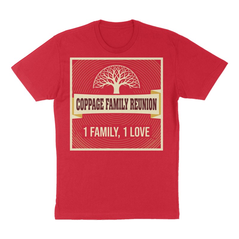 Custom t-shirt: "Coppage Family Reunion", Front print, red shirt
