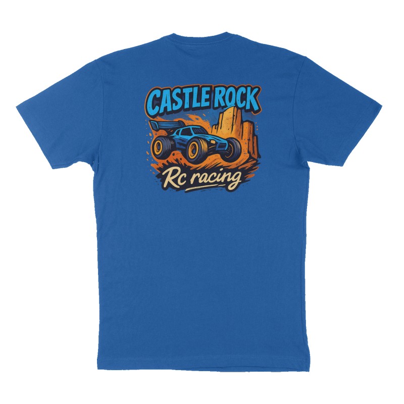 Custom t-shirt: "Castle Rock Raceway", Back print, royal-blue shirt