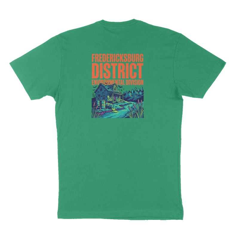 Custom t-shirt: "Fredericksburg District", Back print, green shirt