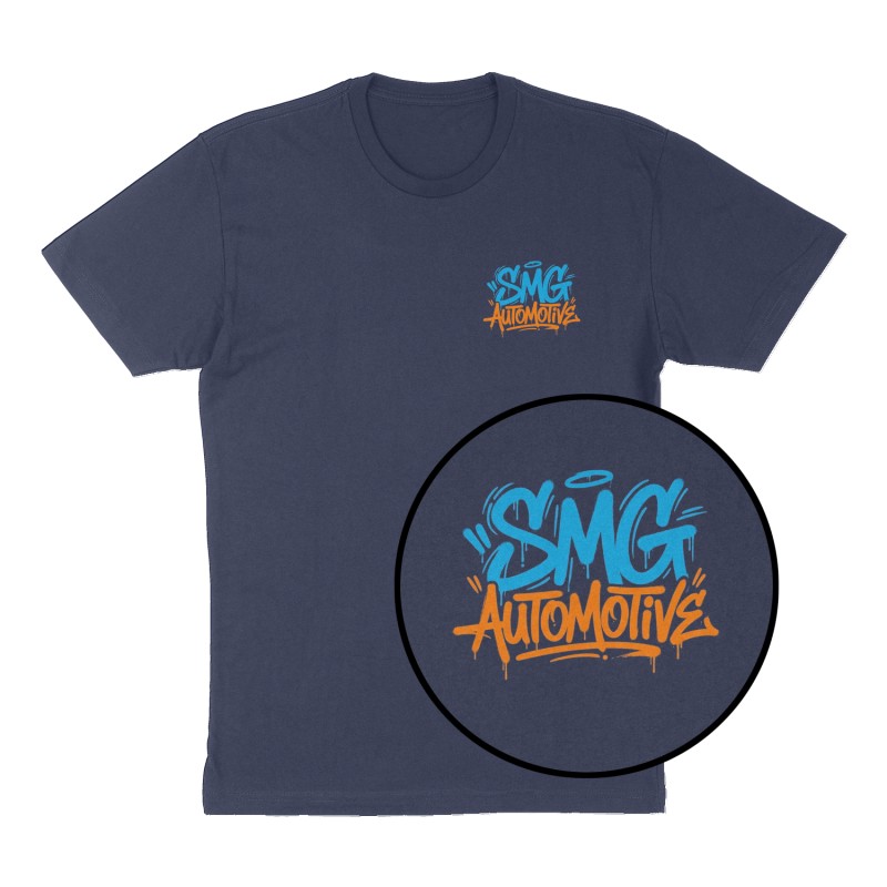 Custom t-shirt: "SMG AUTOMOTIVE", Left Chest print, navy shirt