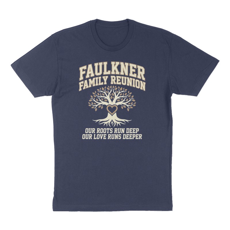 Custom t-shirt: "Faulkner Family Reunion", Front print, navy shirt
