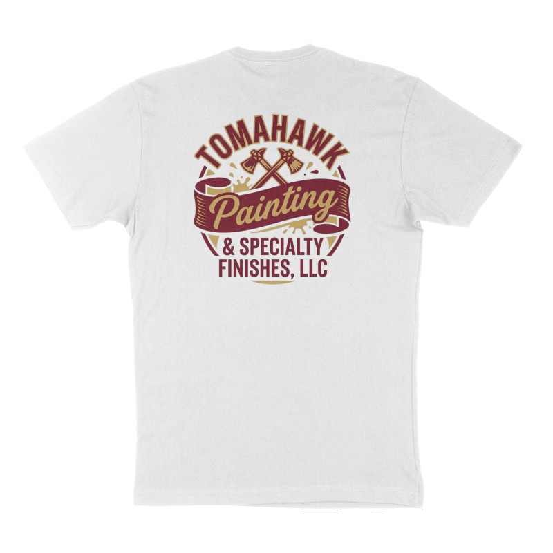 Custom t-shirt: "Tomahawk Painting & Specialty Finishes, LLC", Back print, white shirt