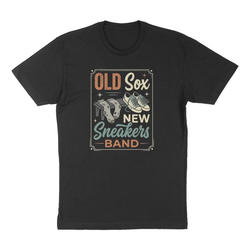 Custom t-shirt: "Old sox new sneakers band ", Front print, black shirt