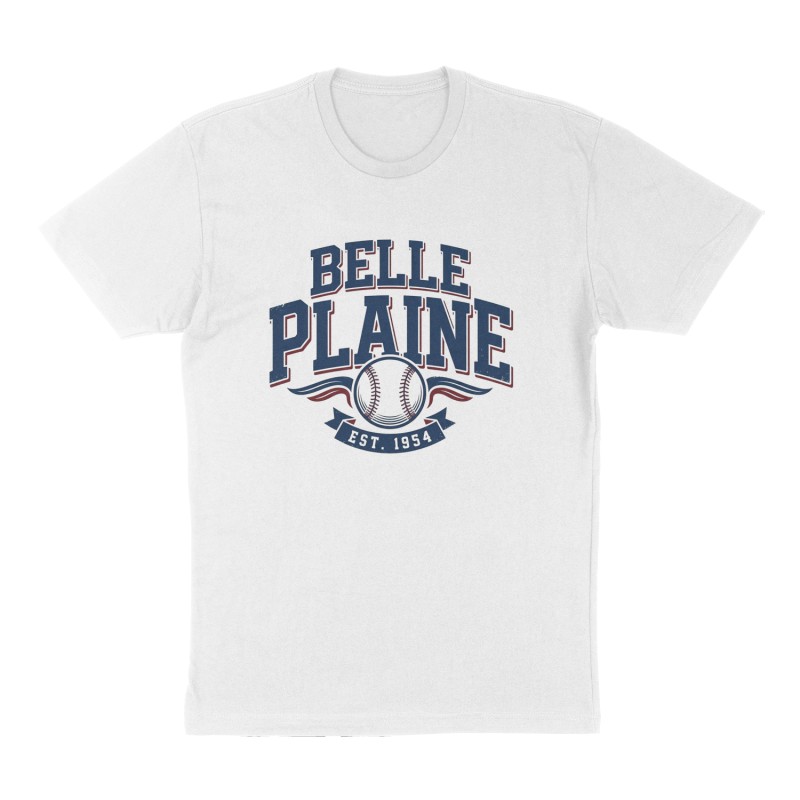 Custom t-shirt: "Belle Plaine", Front print, white shirt