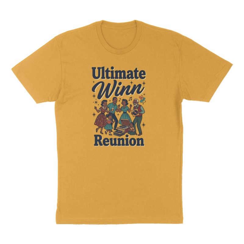 Custom t-shirt: "Ultimate Winn Reunion", Front print, mustard-yellow shirt