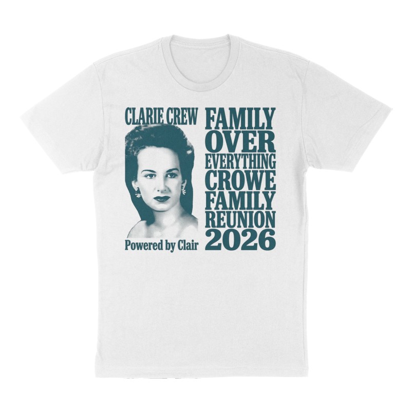 Custom t-shirt: "CLARIE CREW", Front print, white shirt