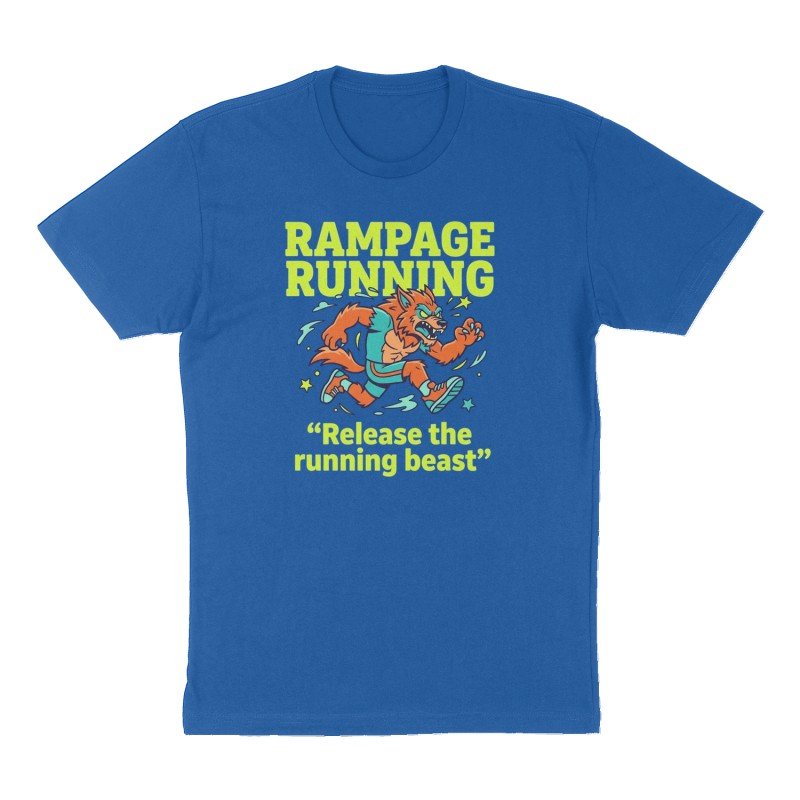 Custom t-shirt: "RAMPAGE RUNNING ", Front print, royal-blue shirt