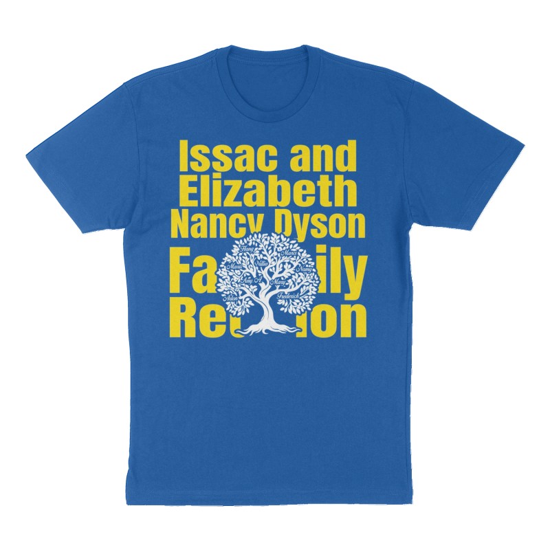 Custom t-shirt: "Issac and Elizabeth Nancy Dyson Family Reunion", Front print, royal-blue shirt