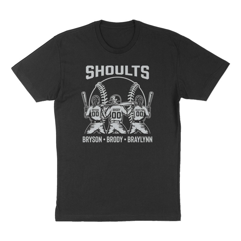 Custom t-shirt: "Shoults", Front print, black shirt