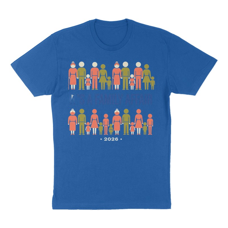 Custom t-shirt: "It's a family affair", royal-blue shirt