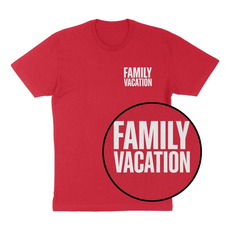 Custom t-shirt: "Family Vacation", Left Chest print, red shirt