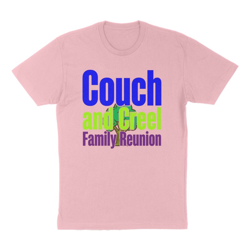 Custom t-shirt: "Couch and Creel Family Reunion ", Front print, pink shirt