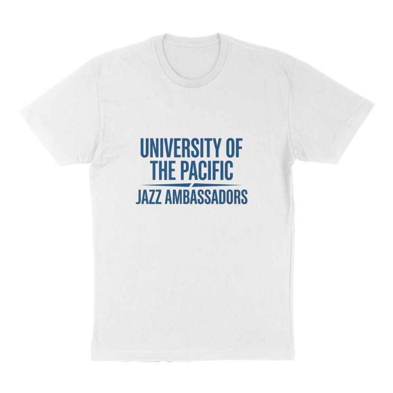 Custom t-shirt: "University of the Pacific Jazz Ambassadors", Front print, white shirt