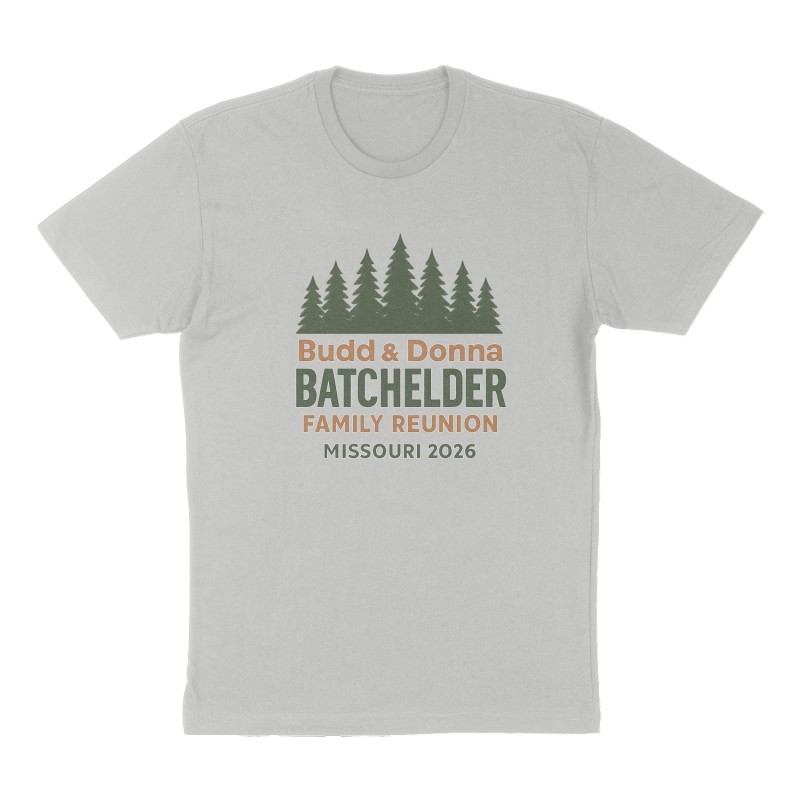 Custom t-shirt: "Budd & Donna Batchelder Family Reunion ", Front print, heather-gray shirt