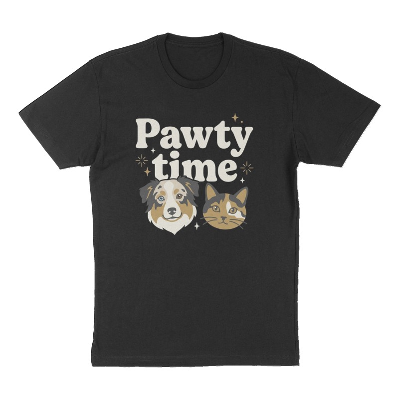 Custom t-shirt: "Pawty time", Front print, black shirt