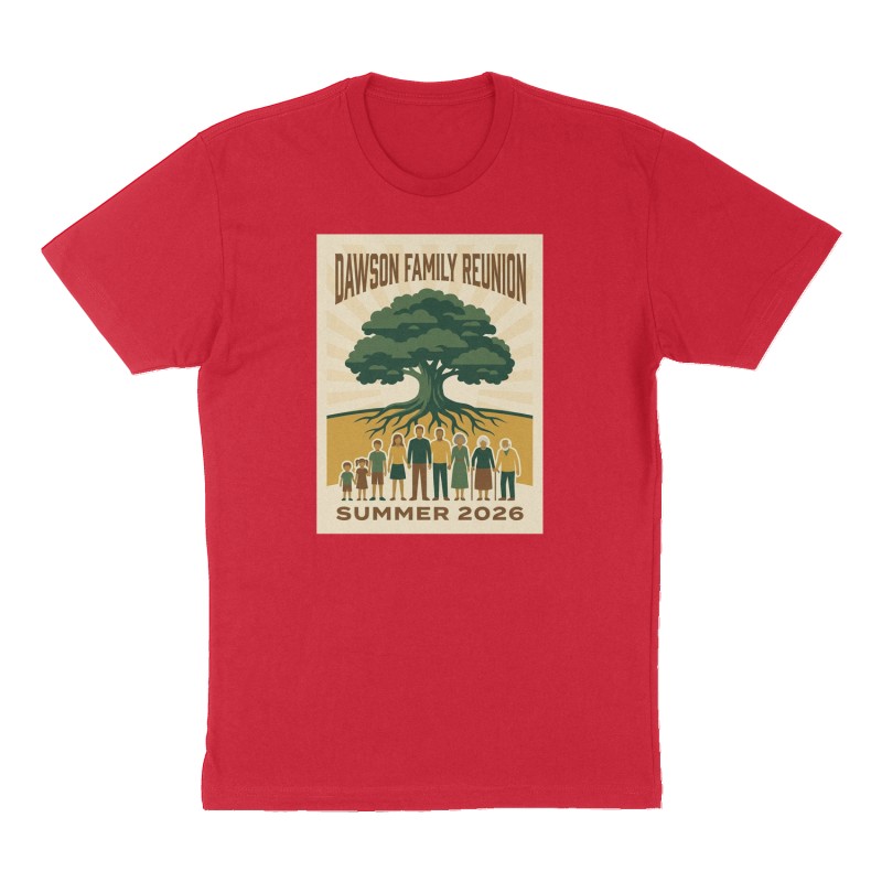 Custom t-shirt: "Dawson Family Reunion", red shirt