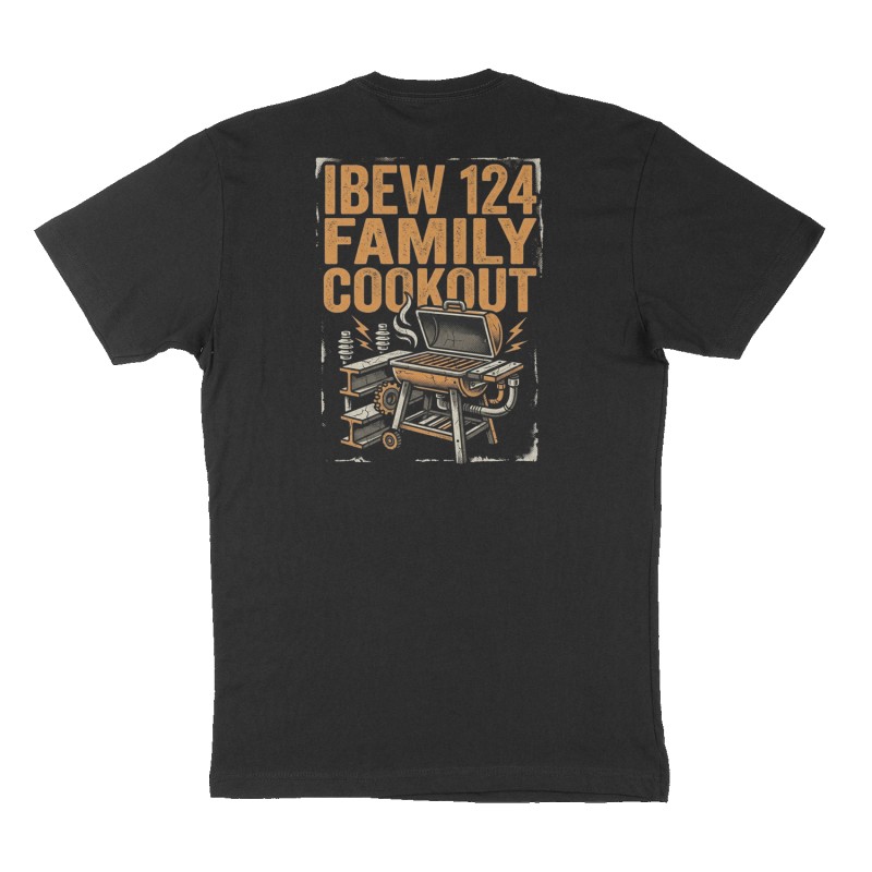 Custom t-shirt: "IBEW 124 Family Cookout ", Back print, black shirt