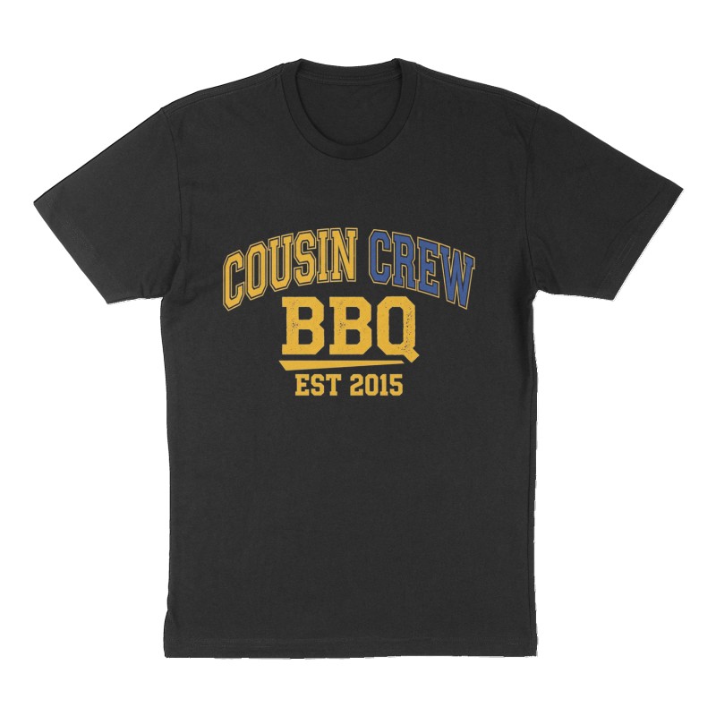 Custom t-shirt: "Cousin Crew BBQ Est 2015 ", Front print, black shirt