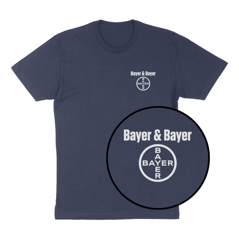 Custom t-shirt: "Bayer & Bayer", Left Chest print, navy shirt