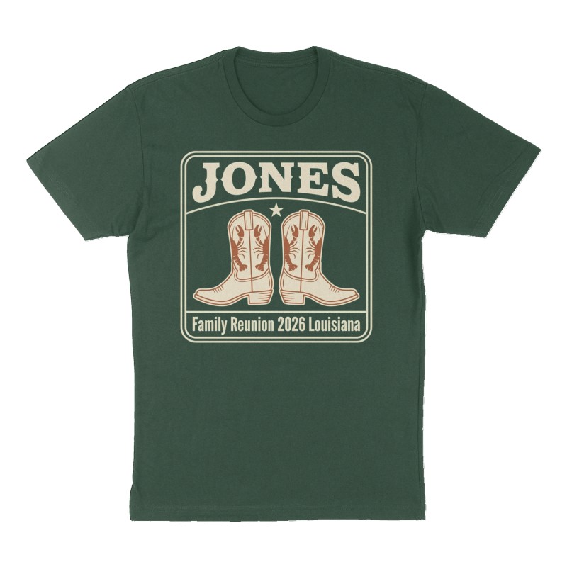 Custom t-shirt: "JONES", forest-green shirt