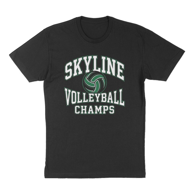 Custom t-shirt: "Skyline volleyball champs", Front print, black shirt
