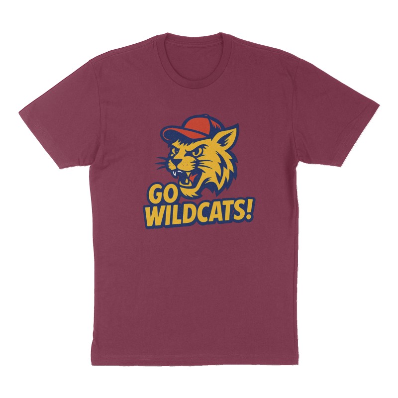 Custom t-shirt: "Go wildcats!", Front print, maroon shirt