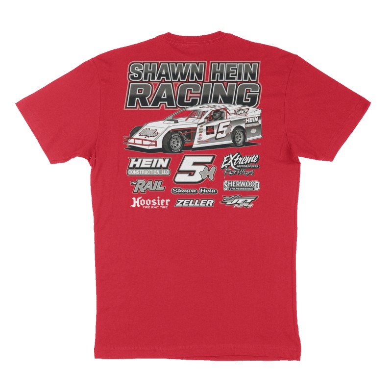 Custom t-shirt: "SHAWN HEIN RACING ", Back print, red shirt