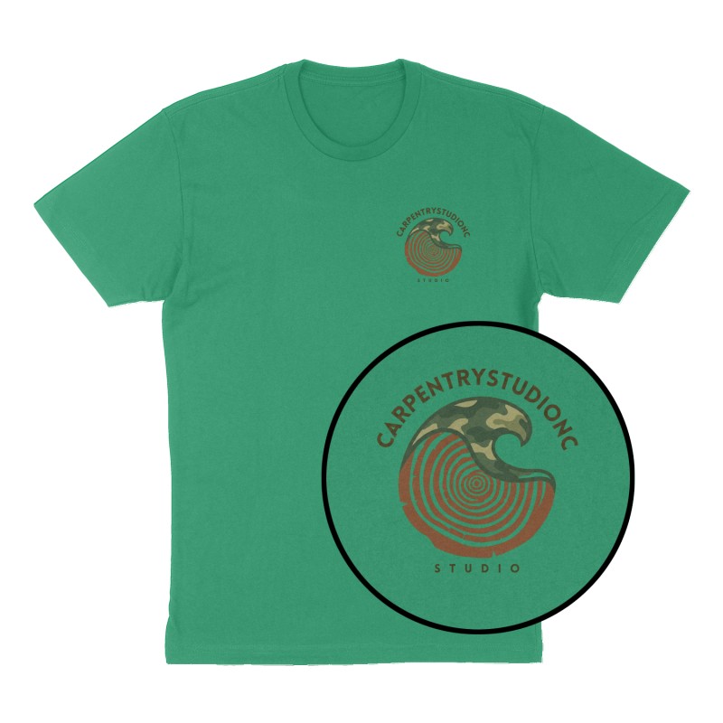 Custom t-shirt: "Carpentrystudionc", Left Chest print, green shirt