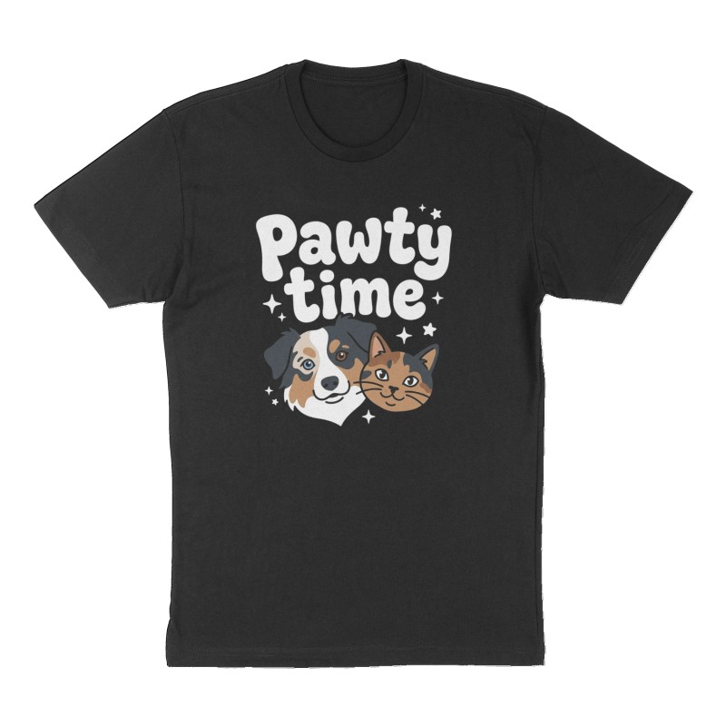 Custom t-shirt: "Pawty time", Front print, black shirt