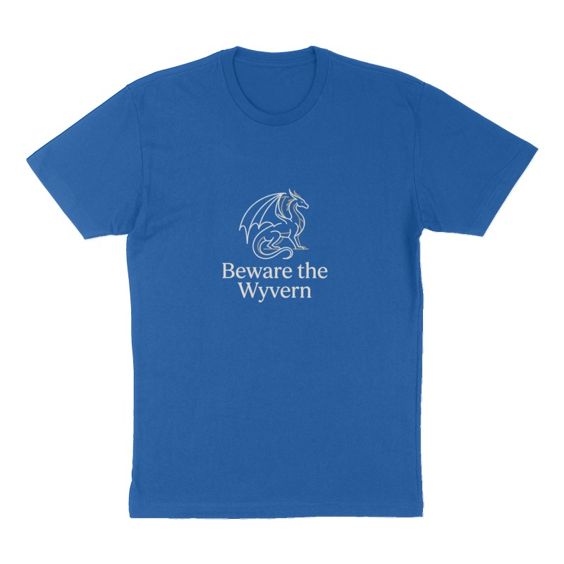 Custom t-shirt: "Beware the Wyvern", Front print, royal-blue shirt
