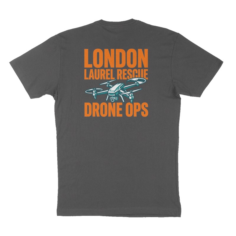 Custom t-shirt: "London Laurel Rescue ", Back print, charcoal shirt