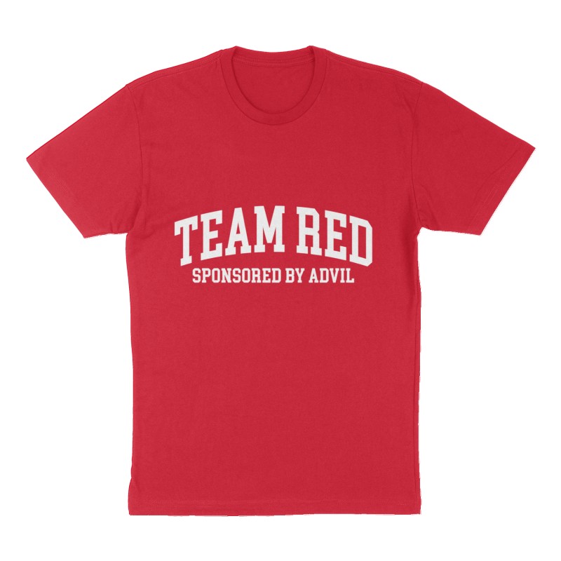 Custom t-shirt: "Team red", Front print, red shirt