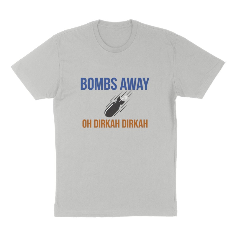 Custom t-shirt: "BOMBS AWAY ", Front print, heather-gray shirt