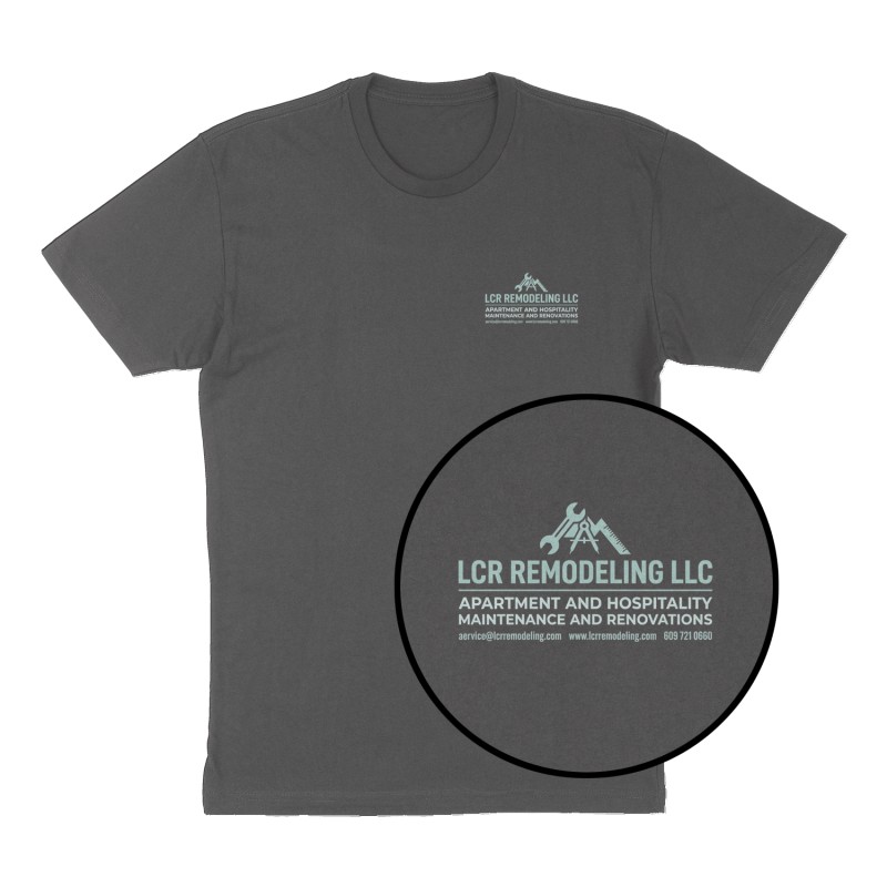 Custom t-shirt: "LCR Remodeling LLC", Left Chest print, charcoal shirt