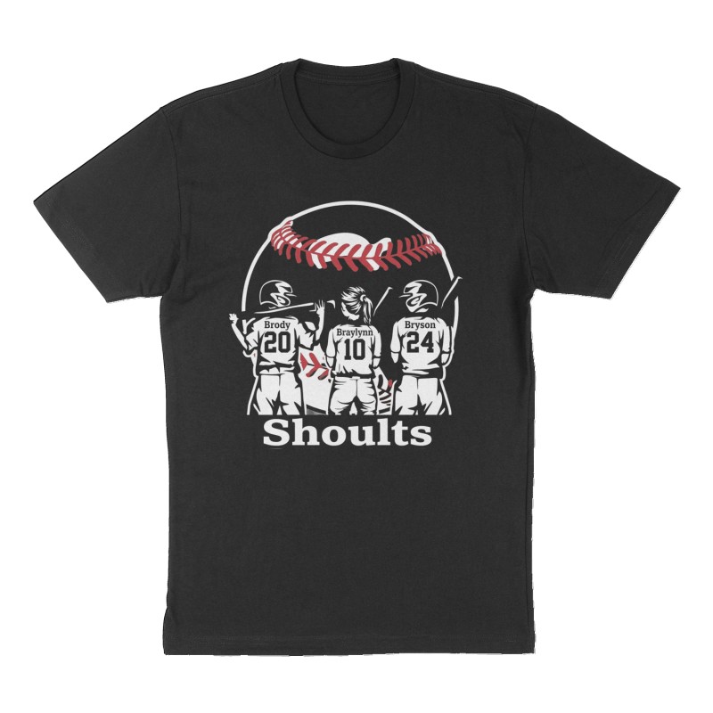 Custom t-shirt: "Shoults ", Front print, black shirt