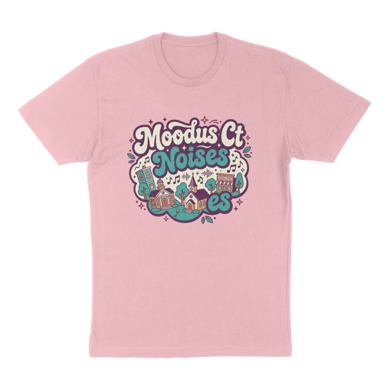 Custom t-shirt: "Moodus Ct", Front print, pink shirt