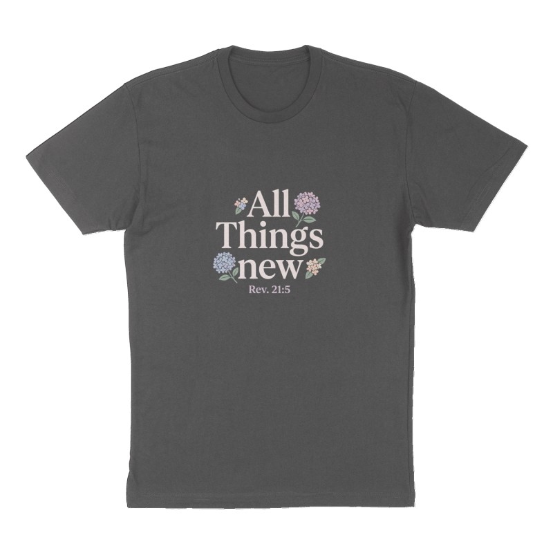 Custom t-shirt: "All Things new", Front print, charcoal shirt