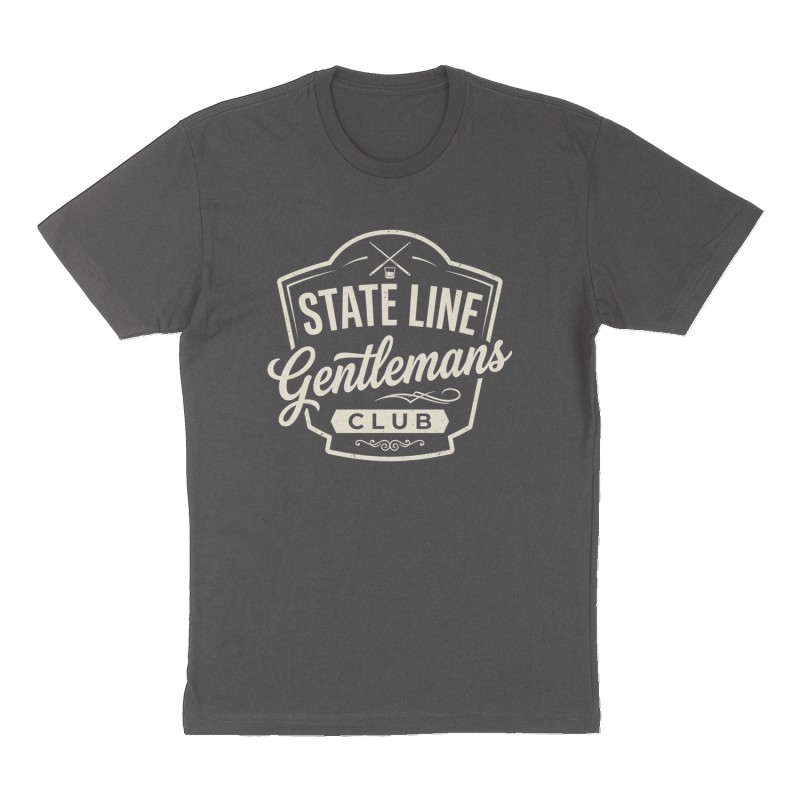 Custom t-shirt: "State line gentlemans club", Front print, charcoal shirt