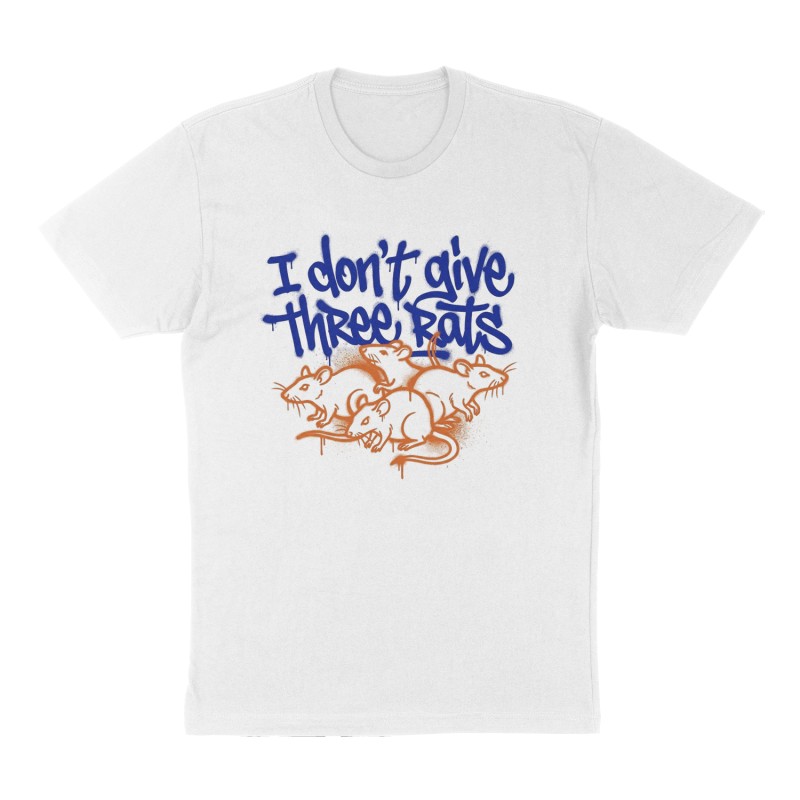 Custom t-shirt: "I don’t give three rats", Front print, white shirt